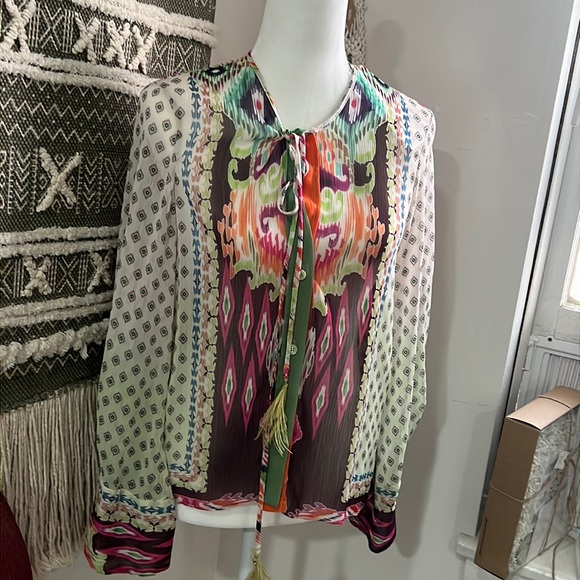 Zara Tops - Zara Feather Trim Printed Blouse